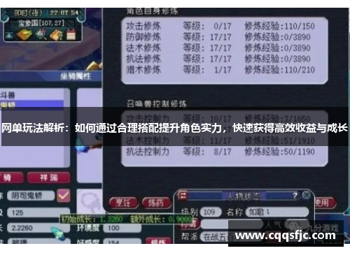 网单玩法解析：如何通过合理搭配提升角色实力，快速获得高效收益与成长